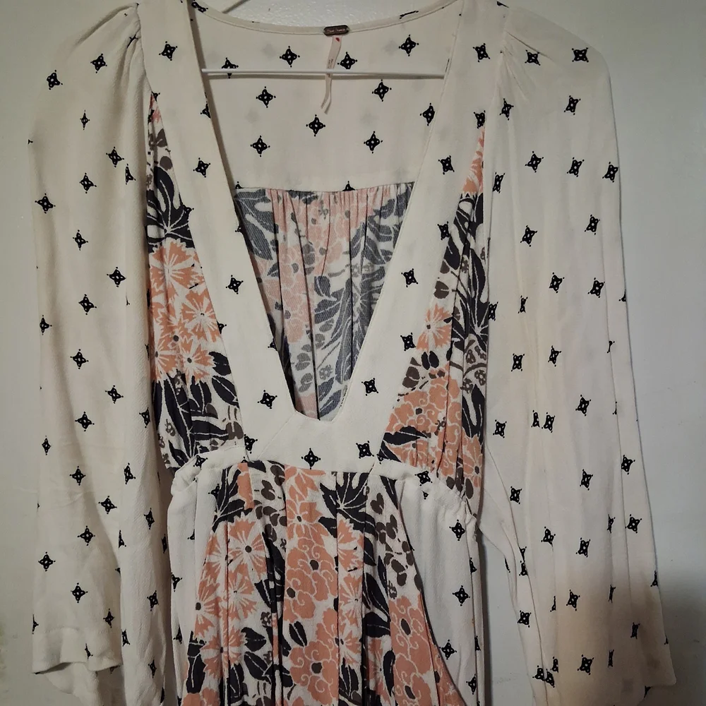 Free People Tallula White Print Long‎ Sleeve Mini Dress